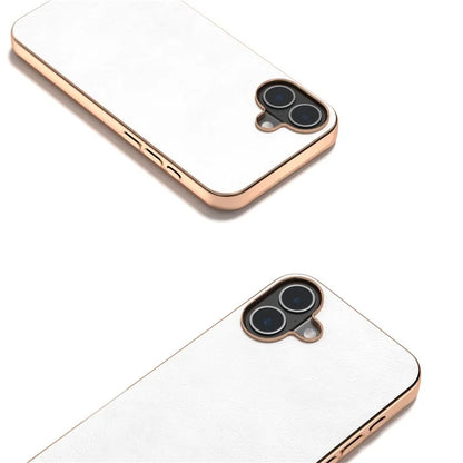 For iPhone 16 Case Electroplating Phone Cover PU Leather+TPU Litchi Texture Case