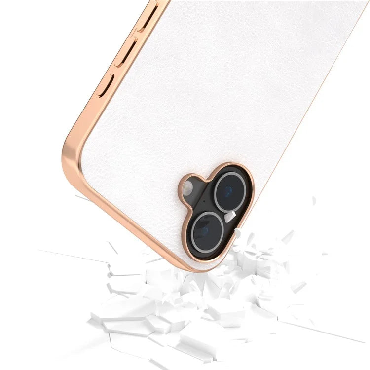 For iPhone 16 Case Electroplating Phone Cover PU Leather+TPU Litchi Texture Case