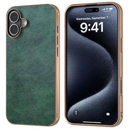 For iPhone 16 Case Electroplating Phone Cover PU Leather+TPU Litchi Texture Case