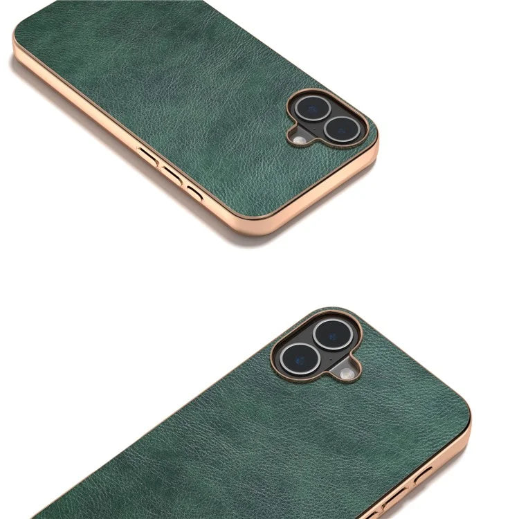 For iPhone 16 Case Electroplating Phone Cover PU Leather+TPU Litchi Texture Case