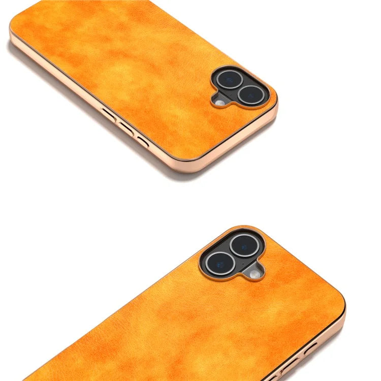For iPhone 16 Case Electroplating Phone Cover PU Leather+TPU Litchi Texture Case