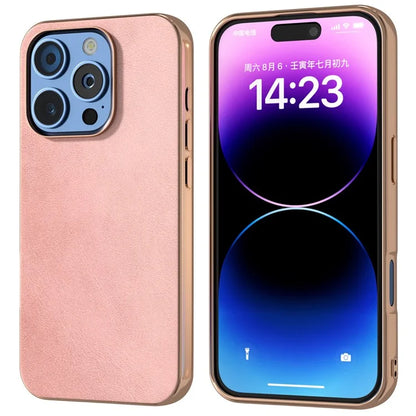 For iPhone 16 Pro Case Electroplating Phone Cover Cowhide Texture PU+TPU Protective Case
