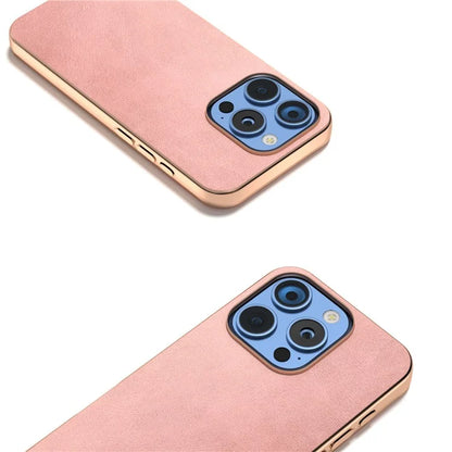 For iPhone 16 Pro Case Electroplating Phone Cover Cowhide Texture PU+TPU Protective Case