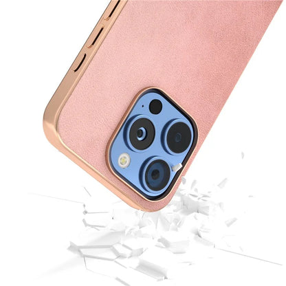 For iPhone 16 Pro Case Electroplating Phone Cover Cowhide Texture PU+TPU Protective Case