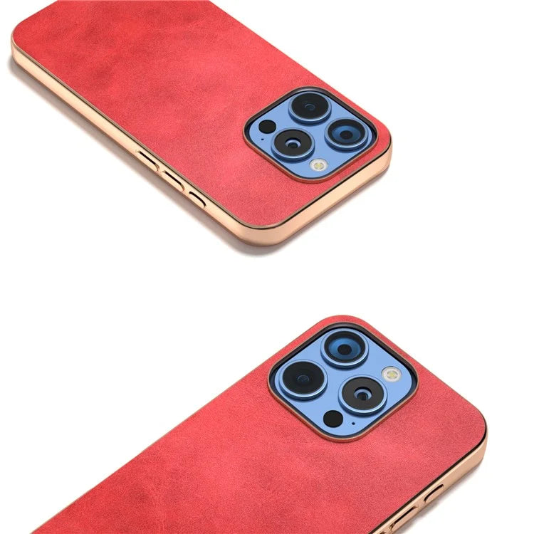 For iPhone 16 Pro Case Electroplating Phone Cover Cowhide Texture PU+TPU Protective Case
