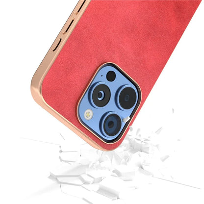 For iPhone 16 Pro Case Electroplating Phone Cover Cowhide Texture PU+TPU Protective Case