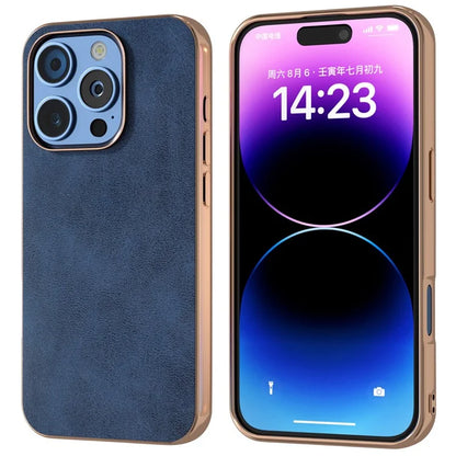 For iPhone 16 Pro Case Electroplating Phone Cover Cowhide Texture PU+TPU Protective Case