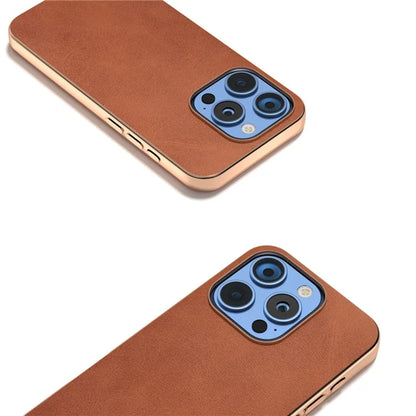 For iPhone 16 Pro Case Electroplating Phone Cover Cowhide Texture PU+TPU Protective Case