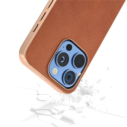 For iPhone 16 Pro Case Electroplating Phone Cover Cowhide Texture PU+TPU Protective Case