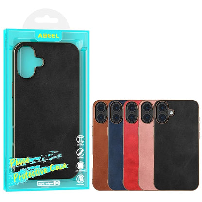 For iPhone 16 Plus Case Electroplating Phone Cover Cowhide Texture PU+TPU Protective Case