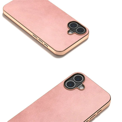 For iPhone 16 Case Electroplating Phone Cover Cowhide Texture PU+TPU Protective Case