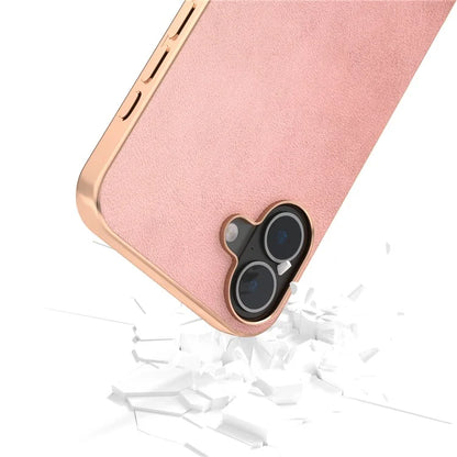 For iPhone 16 Case Electroplating Phone Cover Cowhide Texture PU+TPU Protective Case
