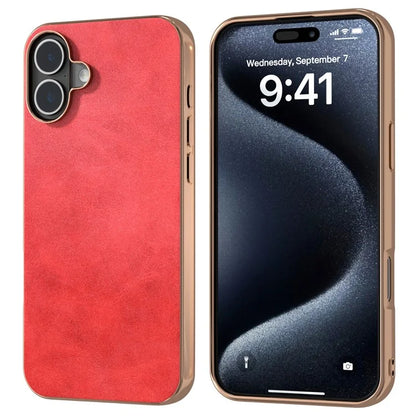 For iPhone 16 Case Electroplating Phone Cover Cowhide Texture PU+TPU Protective Case
