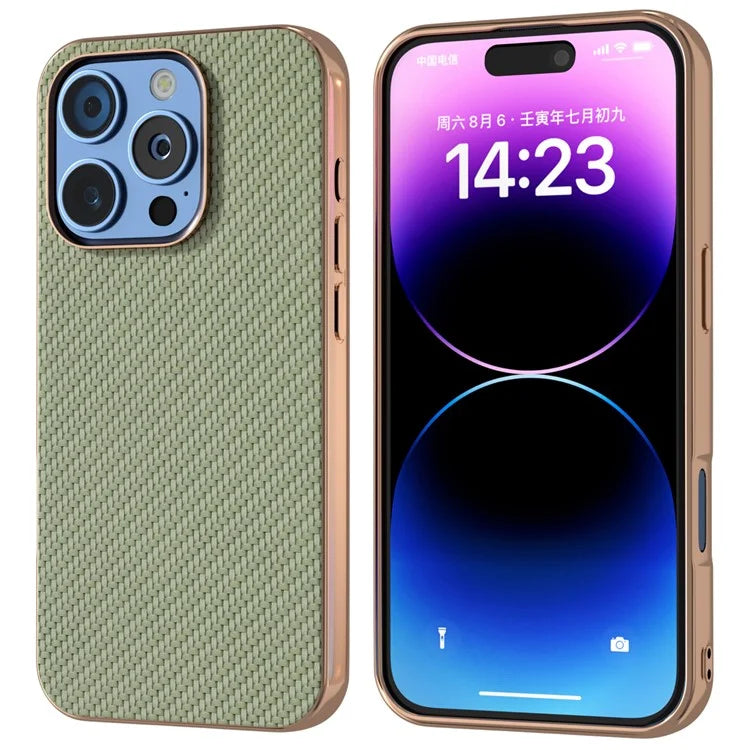 For iPhone 16 Pro Max Case Electroplating Phone Cover Carbon Fiber Texture PU+TPU Protective Case