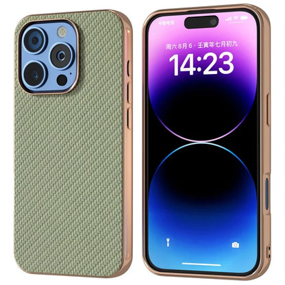 For iPhone 16 Pro Max Case Electroplating Phone Cover Carbon Fiber Texture PU+TPU Protective Case
