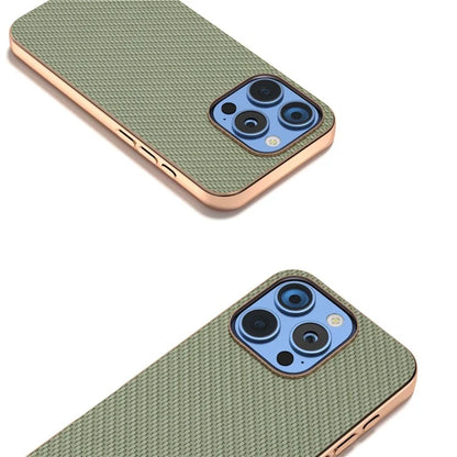 For iPhone 16 Pro Max Case Electroplating Phone Cover Carbon Fiber Texture PU+TPU Protective Case