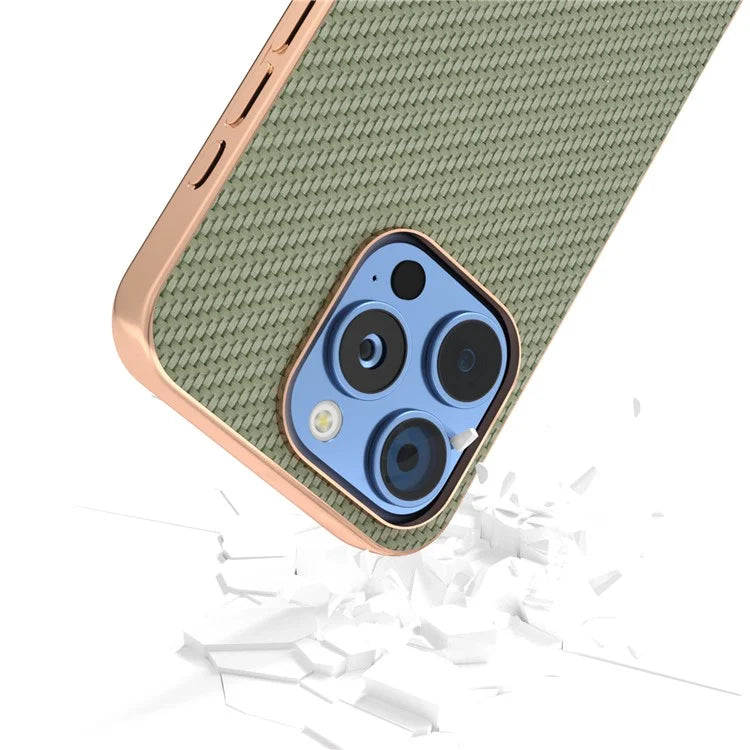 For iPhone 16 Pro Max Case Electroplating Phone Cover Carbon Fiber Texture PU+TPU Protective Case