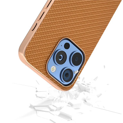 For iPhone 16 Pro Max Case Electroplating Phone Cover Carbon Fiber Texture PU+TPU Protective Case