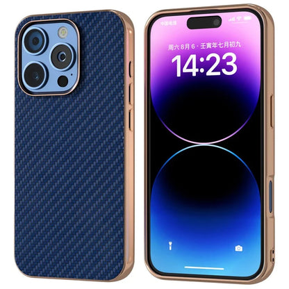 For iPhone 16 Pro Max Case Electroplating Phone Cover Carbon Fiber Texture PU+TPU Protective Case