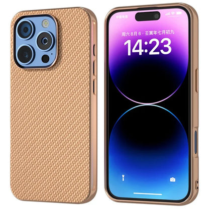 For iPhone 16 Pro Max Case Electroplating Phone Cover Carbon Fiber Texture PU+TPU Protective Case