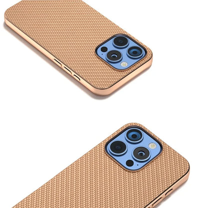 For iPhone 16 Pro Max Case Electroplating Phone Cover Carbon Fiber Texture PU+TPU Protective Case
