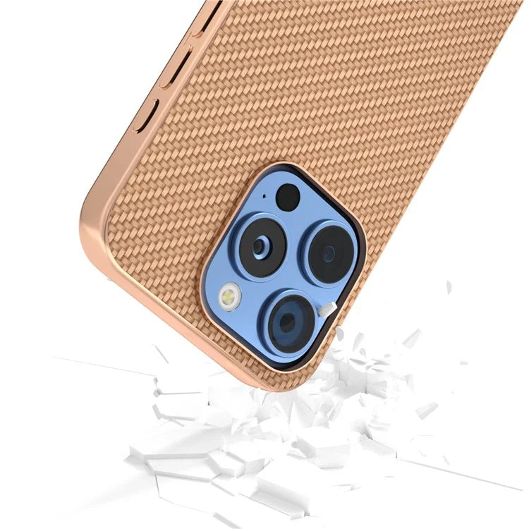 For iPhone 16 Pro Max Case Electroplating Phone Cover Carbon Fiber Texture PU+TPU Protective Case