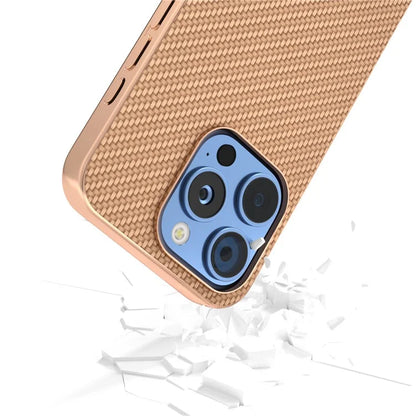 For iPhone 16 Pro Max Case Electroplating Phone Cover Carbon Fiber Texture PU+TPU Protective Case