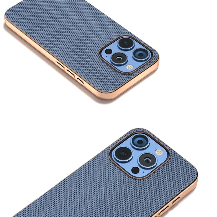 For iPhone 16 Pro Max Case Electroplating Phone Cover Carbon Fiber Texture PU+TPU Protective Case