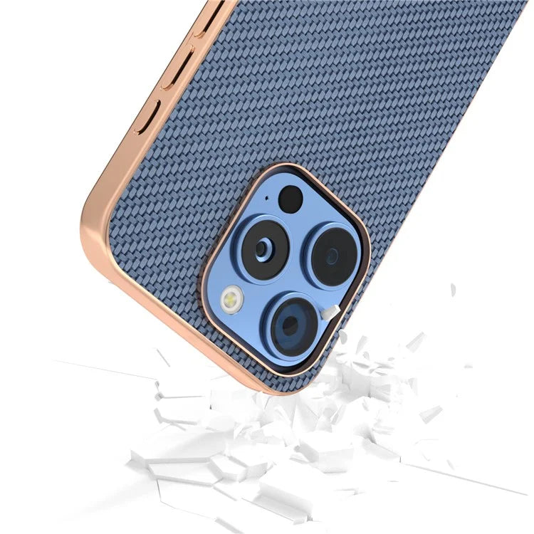 For iPhone 16 Pro Max Case Electroplating Phone Cover Carbon Fiber Texture PU+TPU Protective Case