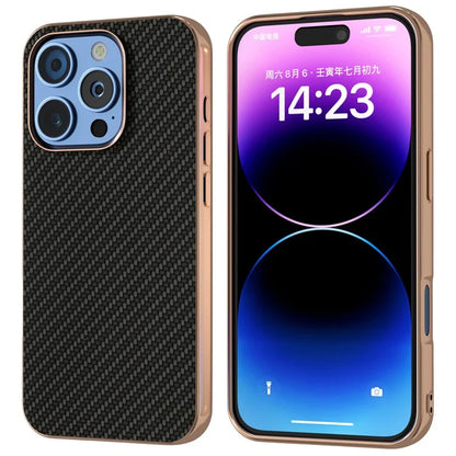 For iPhone 16 Pro Max Case Electroplating Phone Cover Carbon Fiber Texture PU+TPU Protective Case