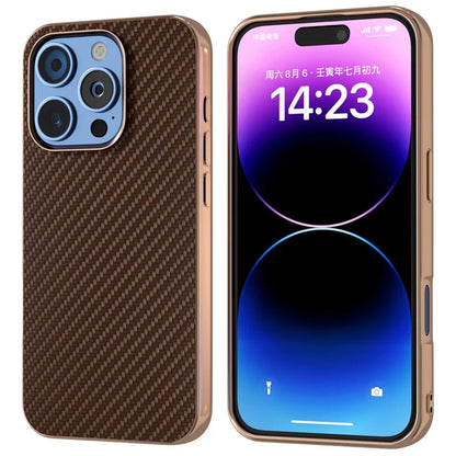 For iPhone 16 Pro Max Case Electroplating Phone Cover Carbon Fiber Texture PU+TPU Protective Case