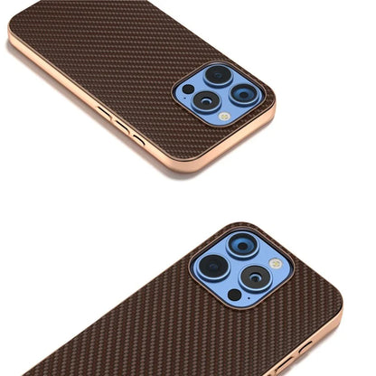 For iPhone 16 Pro Max Case Electroplating Phone Cover Carbon Fiber Texture PU+TPU Protective Case