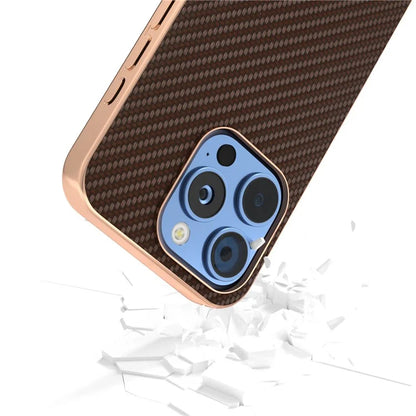 For iPhone 16 Pro Max Case Electroplating Phone Cover Carbon Fiber Texture PU+TPU Protective Case