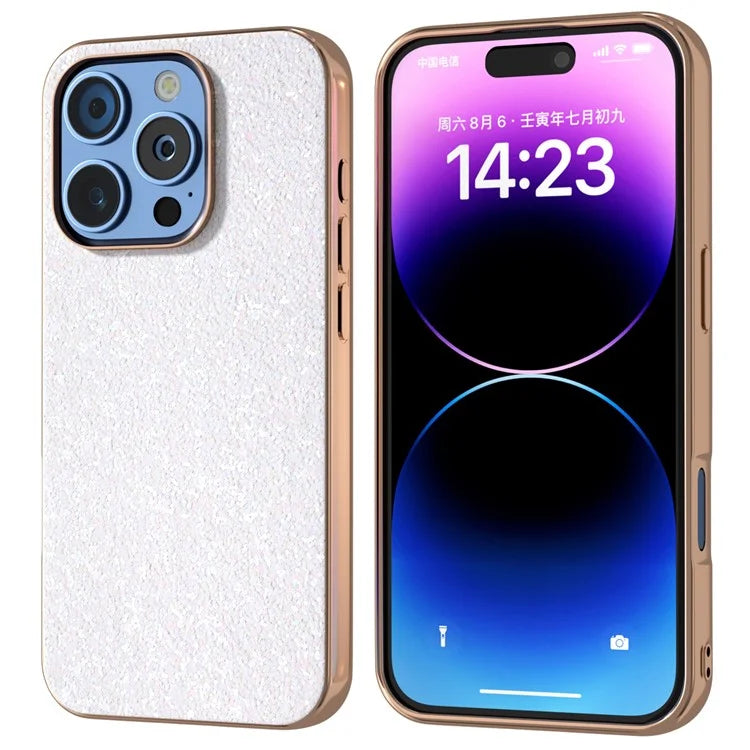 For iPhone 16 Pro Max Case Electroplating Phone Cover Colored Glitter Design PU+TPU Protective Case