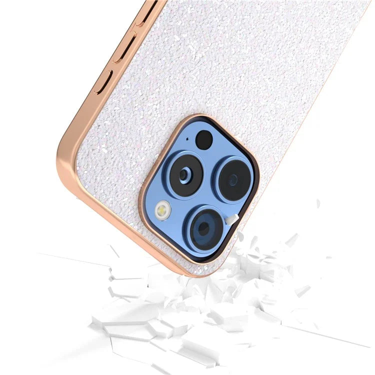 For iPhone 16 Pro Max Case Electroplating Phone Cover Colored Glitter Design PU+TPU Protective Case