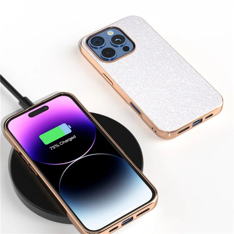 For iPhone 16 Pro Max Case Electroplating Phone Cover Colored Glitter Design PU+TPU Protective Case