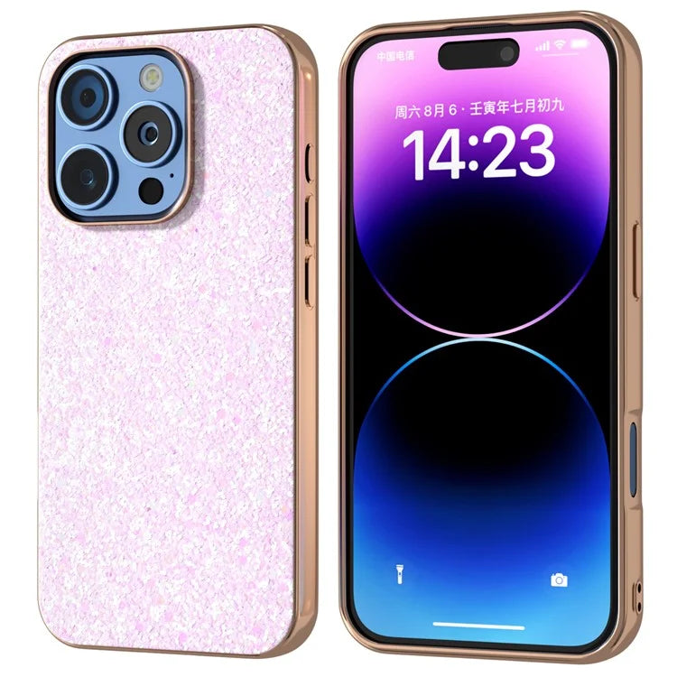 For iPhone 16 Pro Max Case Electroplating Phone Cover Colored Glitter Design PU+TPU Protective Case