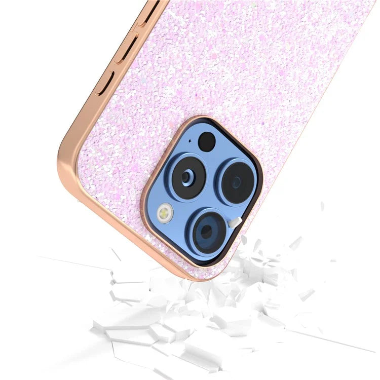 For iPhone 16 Pro Max Case Electroplating Phone Cover Colored Glitter Design PU+TPU Protective Case