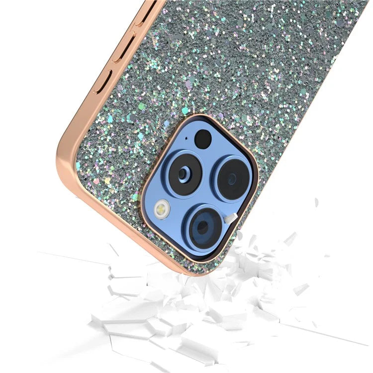 For iPhone 16 Pro Max Case Electroplating Phone Cover Colored Glitter Design PU+TPU Protective Case