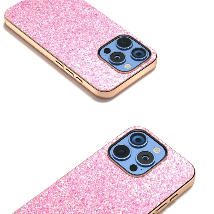 For iPhone 16 Pro Max Case Electroplating Phone Cover Colored Glitter Design PU+TPU Protective Case