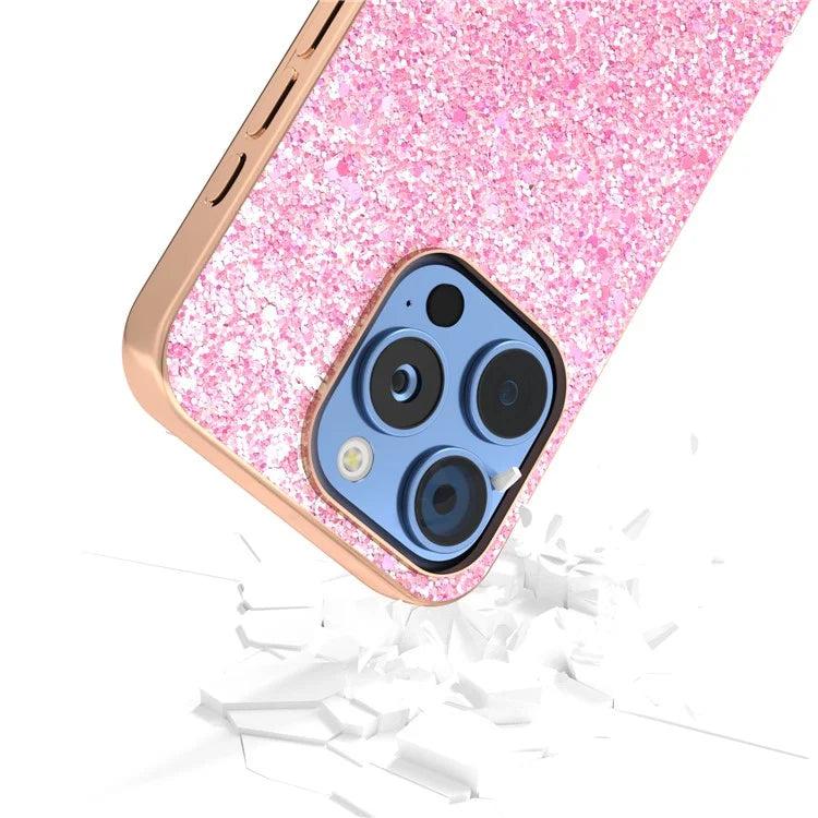 For iPhone 16 Pro Max Case Electroplating Phone Cover Colored Glitter Design PU+TPU Protective Case