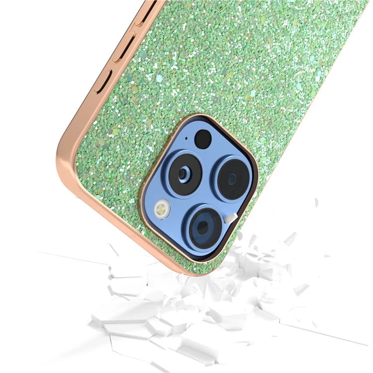 For iPhone 16 Pro Max Case Electroplating Phone Cover Colored Glitter Design PU+TPU Protective Case