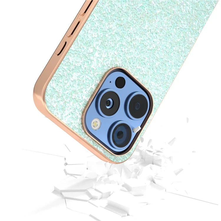 For iPhone 16 Pro Max Case Electroplating Phone Cover Colored Glitter Design PU+TPU Protective Case
