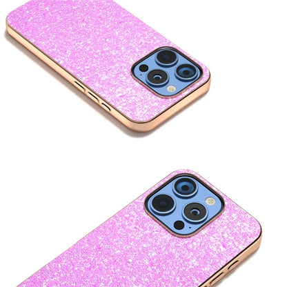 For iPhone 16 Pro Max Case Electroplating Phone Cover Colored Glitter Design PU+TPU Protective Case