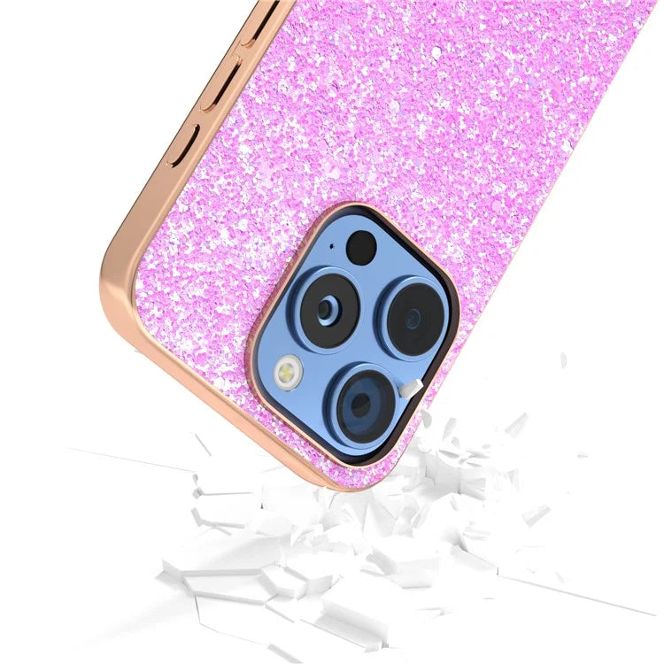 For iPhone 16 Pro Max Case Electroplating Phone Cover Colored Glitter Design PU+TPU Protective Case