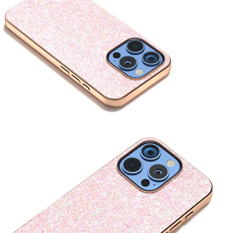 For iPhone 16 Pro Case Electroplating Phone Cover Colored Glitter Design PU+TPU Protective Case