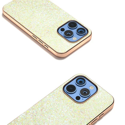 For iPhone 16 Pro Case Electroplating Phone Cover Colored Glitter Design PU+TPU Protective Case