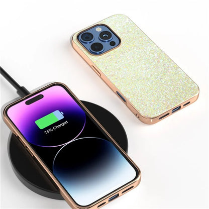 For iPhone 16 Pro Case Electroplating Phone Cover Colored Glitter Design PU+TPU Protective Case