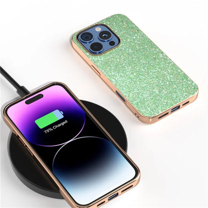 For iPhone 16 Pro Case Electroplating Phone Cover Colored Glitter Design PU+TPU Protective Case