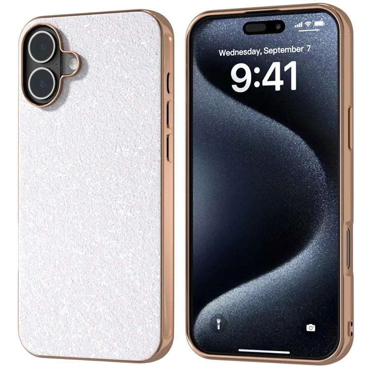 For iPhone 16 Plus Case Electroplating Phone Cover Colored Glitter Design PU+TPU Protective Case